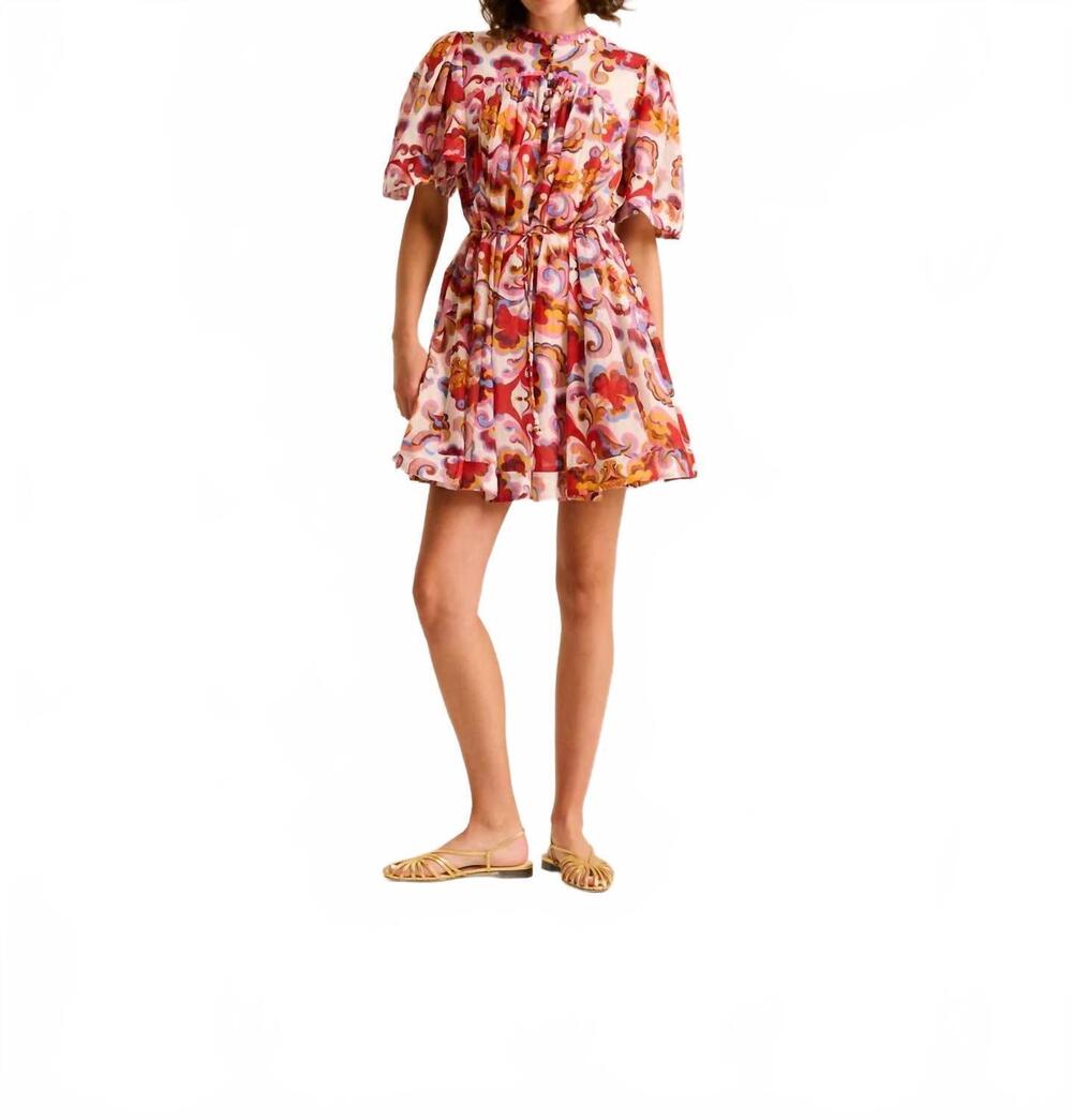 NEW CAROLINA K kerry dress with puff sleeves & drawstring waist in paisley flora